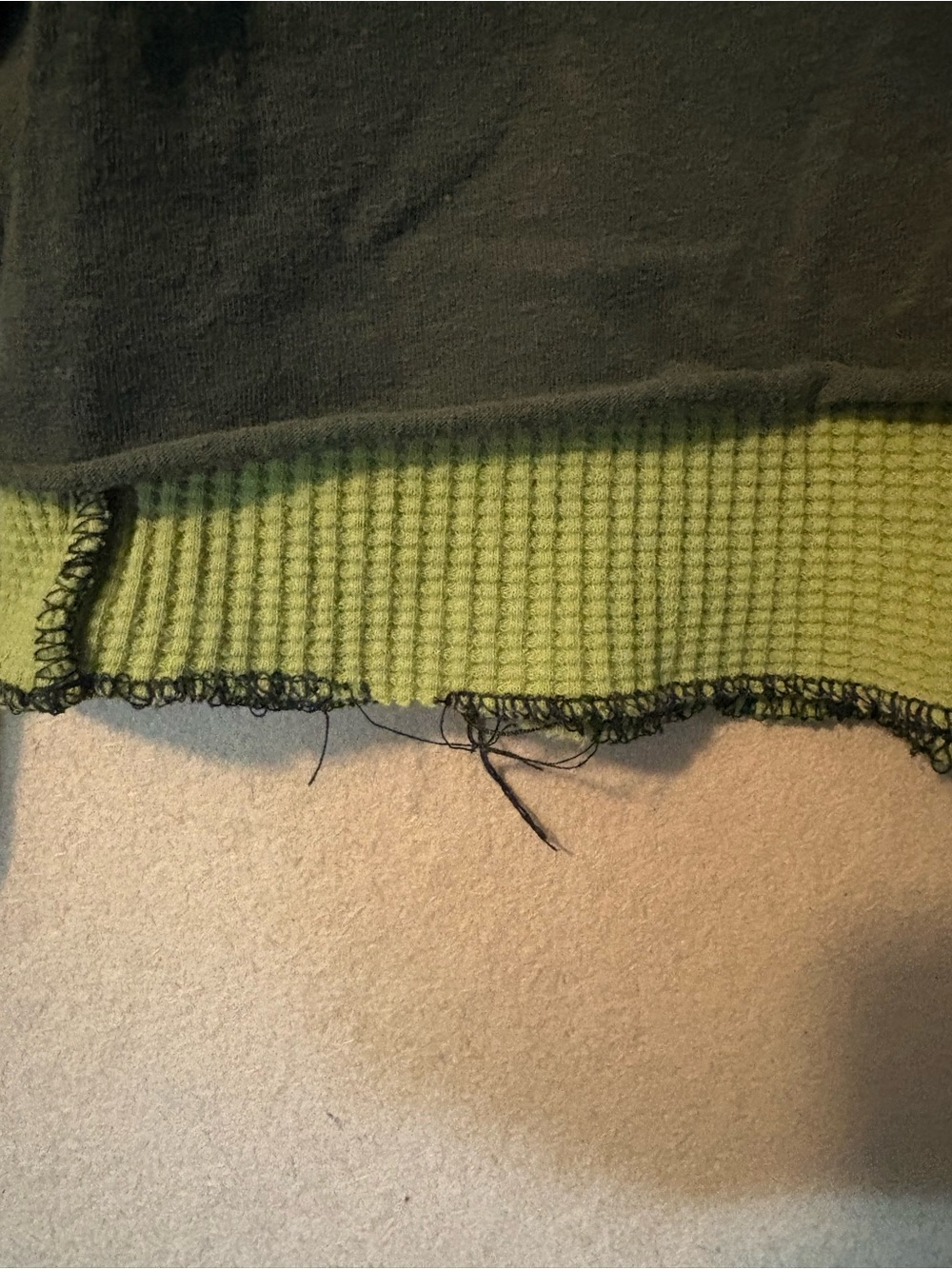 BDG Olive Green Crop Top with Lime Ribbed Layer - Picture 4 of 5